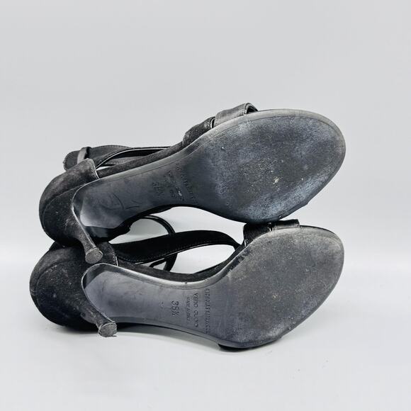 Nicholas Kirkwood Sandals Womens 5.5 Black Suede Heel Ankle Strappy Dress Pearl - Picture 9 of 12